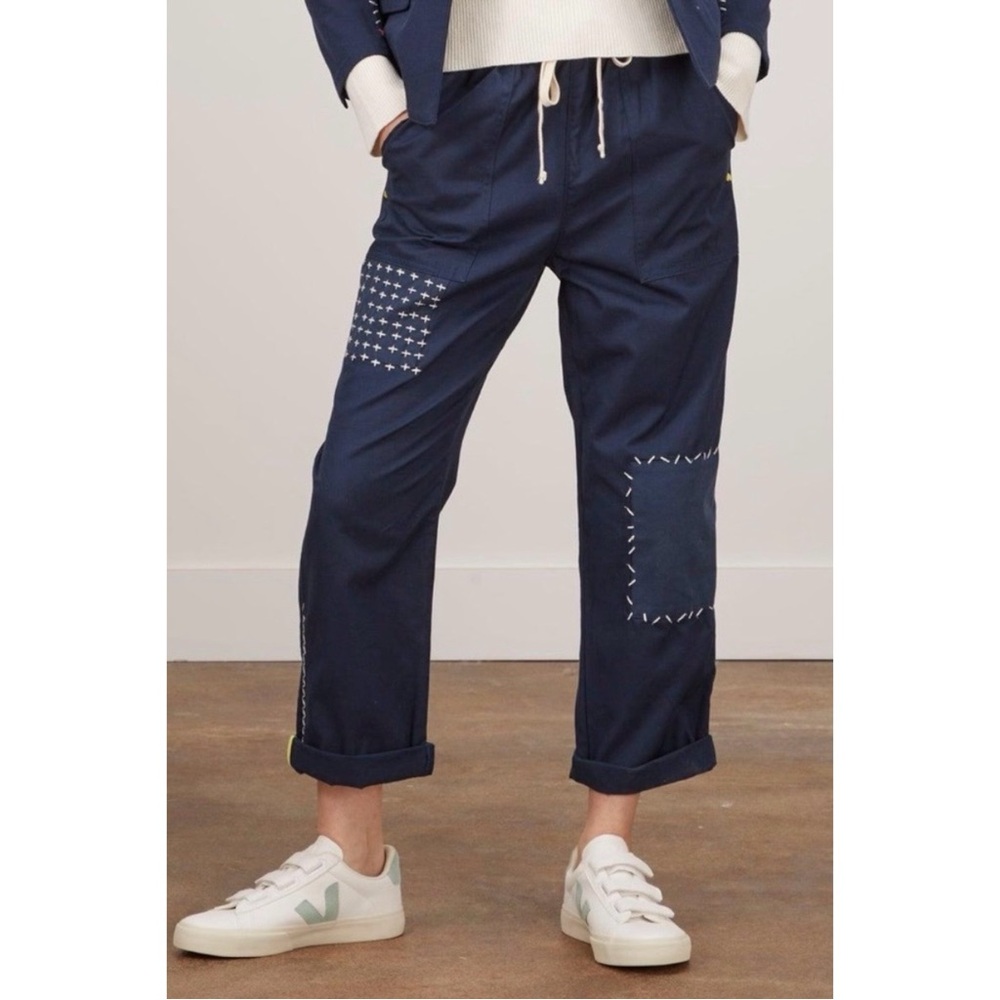 Kerri Rosenthal Size XL Navy Blue Every Body Patchwork Embroidered Pants